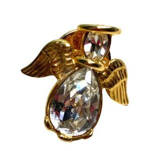 Vintage Barbara Mandrell Angel with Clear Rhinestones Pin Brooch